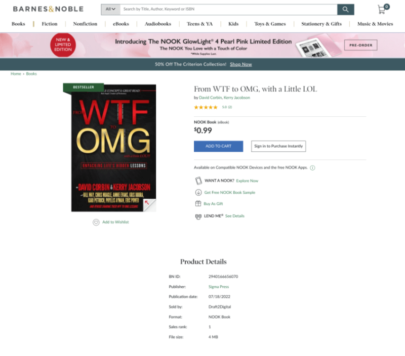From WTF To OMG book ranks #1 Bestseller on Barns & Noble #1